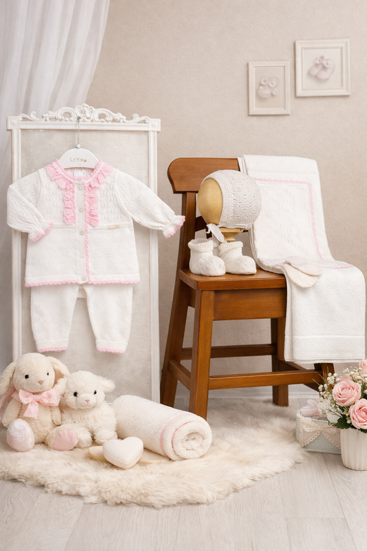 Corredino nascita neonata con Dettagli Rosa – 6 Pezzi 100% Cotone - MiniMe- color