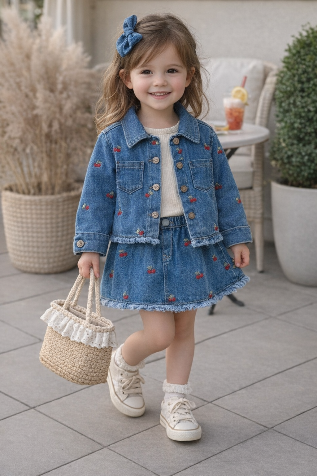 Giacca in denim con ricami di ciliegie - MiniMe- color