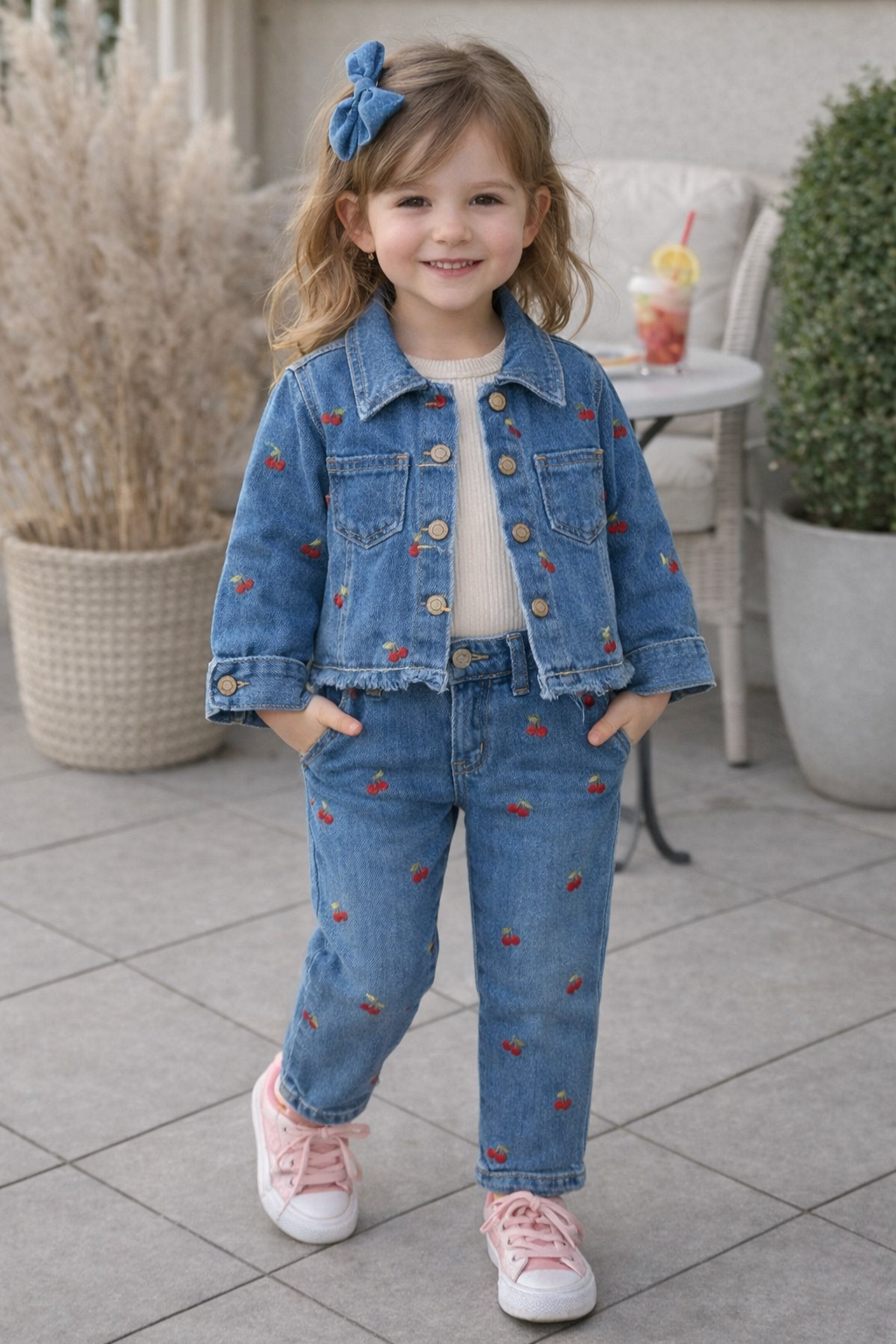 Giacca in denim con ricami di ciliegie - MiniMe- color