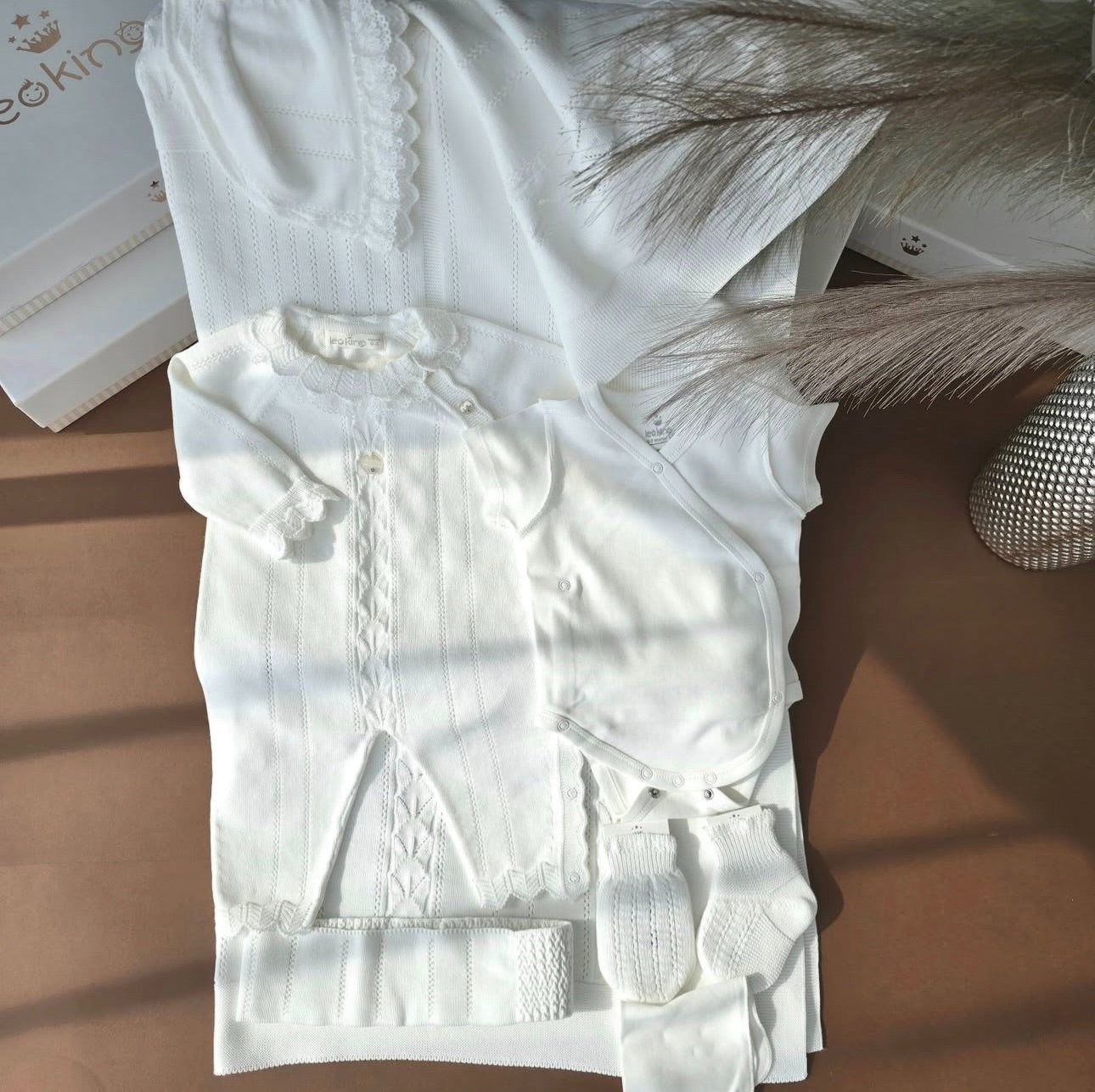 Elegant White Cotton Baby Set – 8 Pieces