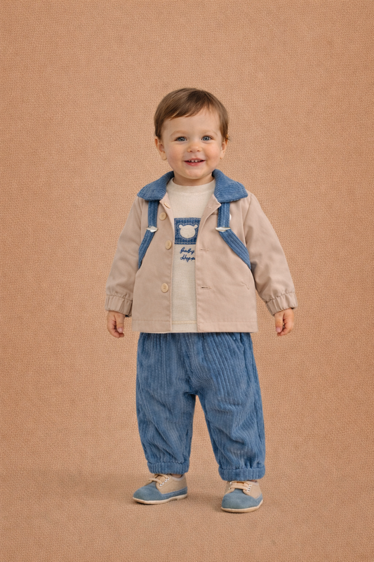 Completo Neonato 4 Pezzi con Giacca, Pantalone, T-shirt e Scarpette