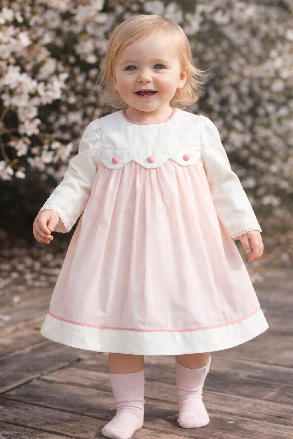 Abito neonata in cotone con sovragonna in tulle rigato