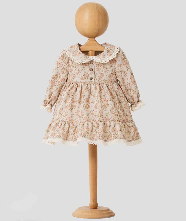 Vestito neonata floreale con colletto in pizzo