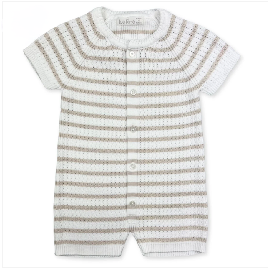 Neutral Striped Knitted Summer Romper for Newborns