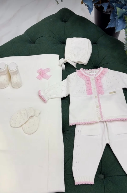 Corredino nascita neonata con Dettagli Rosa – 6 Pezzi 100% Cotone