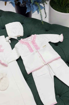 Corredino nascita neonata con Dettagli Rosa – 6 Pezzi 100% Cotone