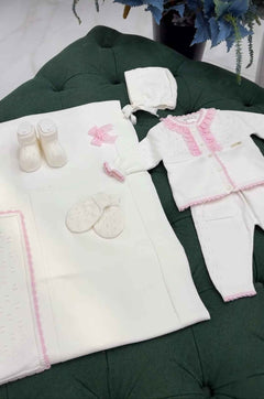 Corredino nascita neonata con Dettagli Rosa – 6 Pezzi 100% Cotone