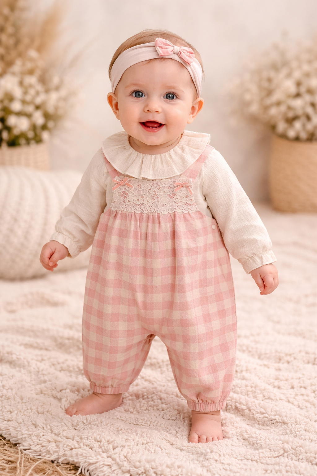 Salopette neonata con blusa e fascia coordinata