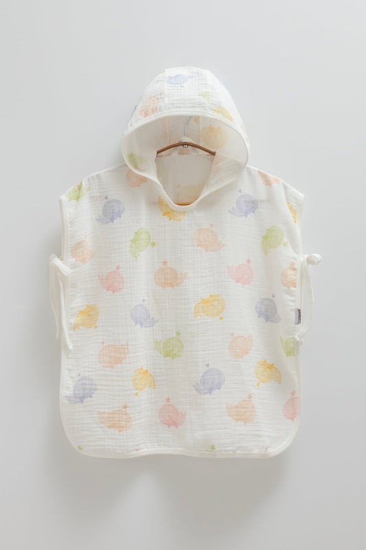 Poncho Mare e Bagno in Mussola di Cotone – Fantasia Balene Colorate