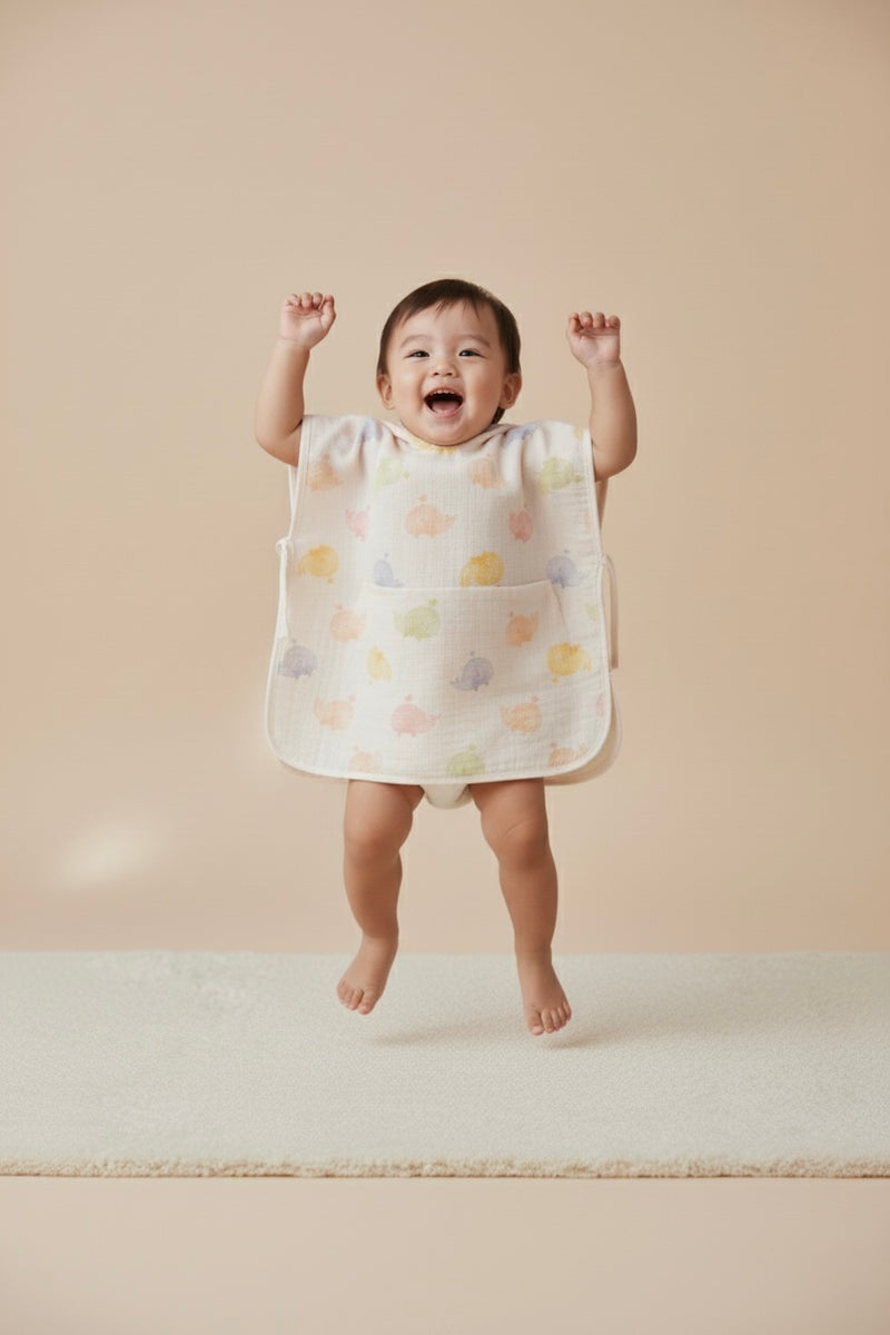 Poncho Mare e Bagno in Mussola di Cotone – Fantasia Balene Colorate