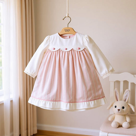 Abito neonata in cotone con sovragonna in tulle rigato